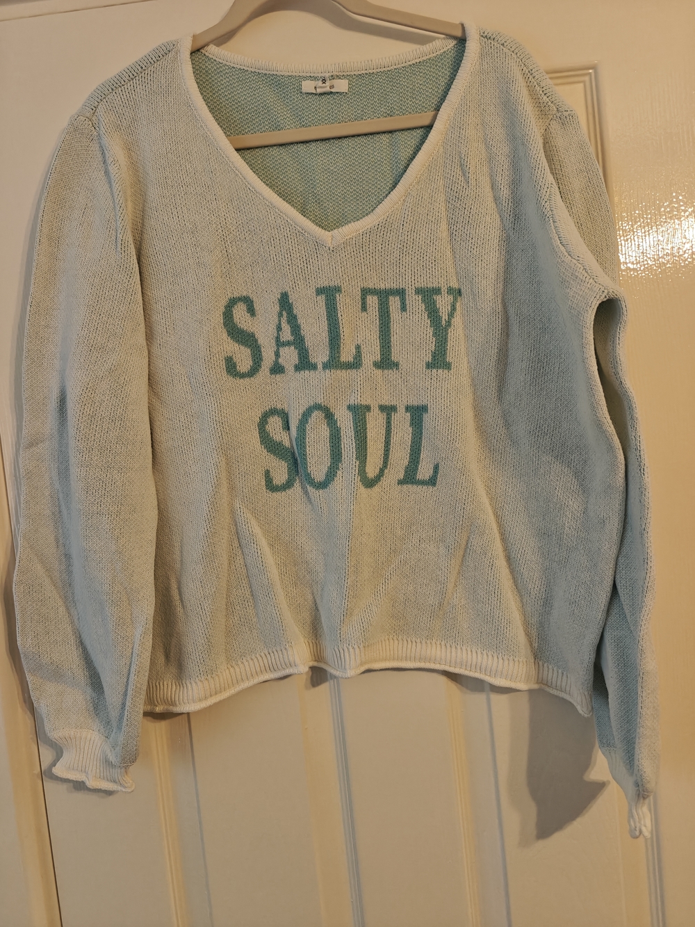 Maurices Seafoam Green 'Salty Soul' V-Neck Sweater